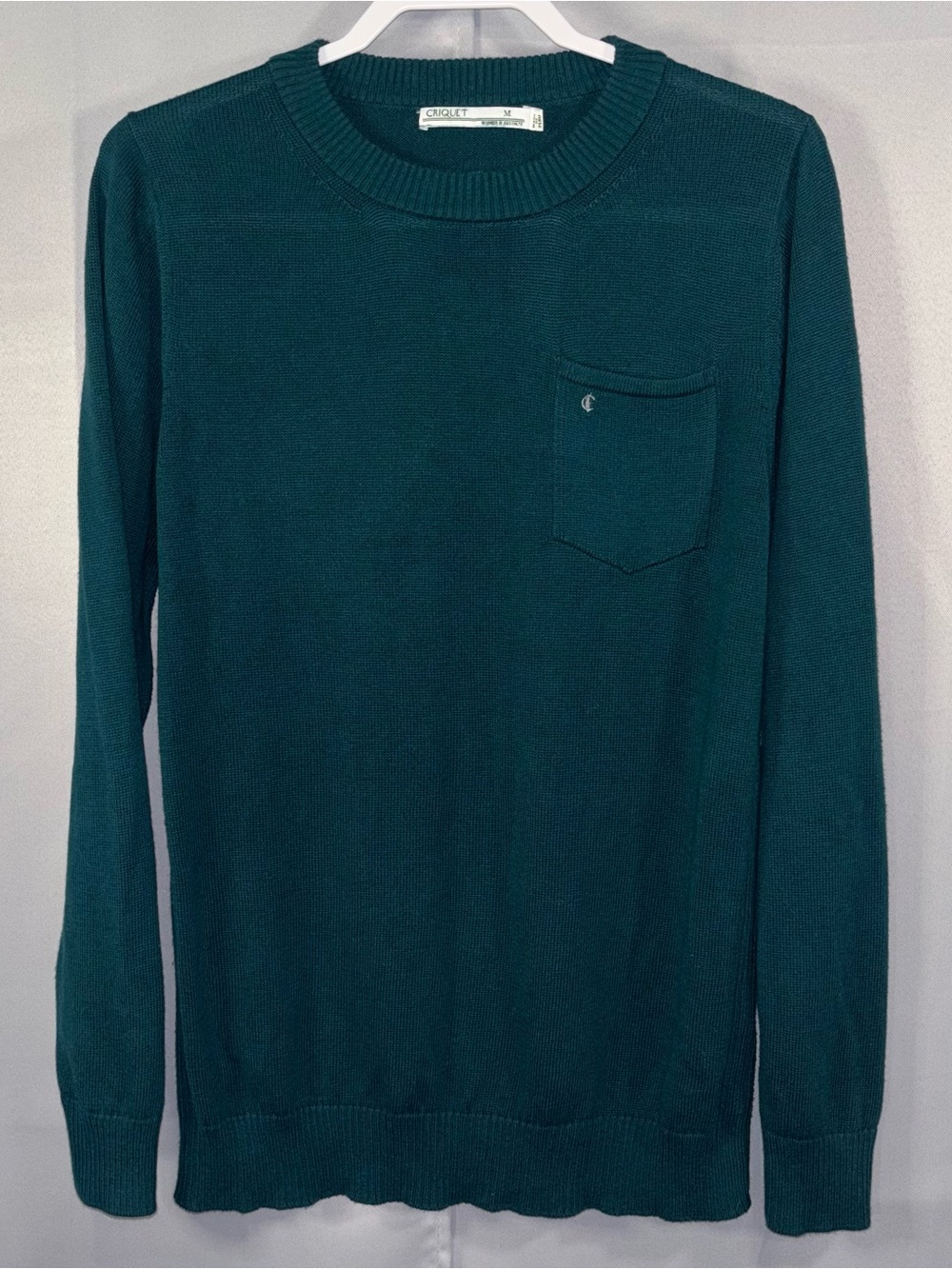 Criquet Mens Cotton Cashmere Pocket Crewneck Sweater M Teal